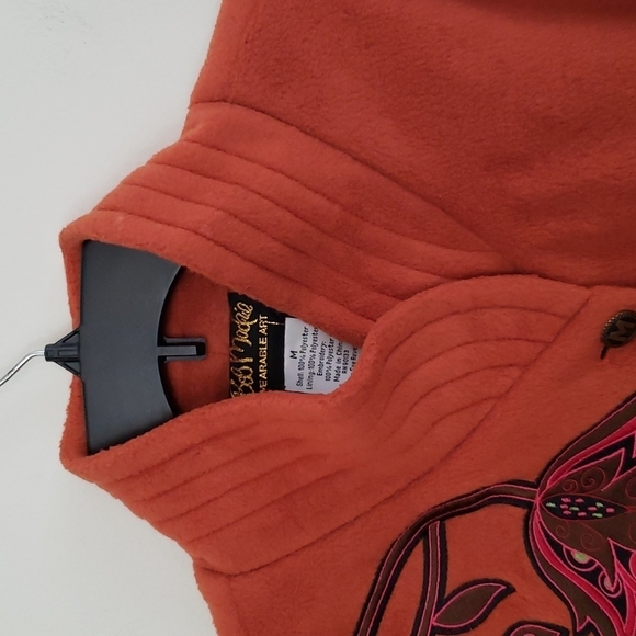 Bob Mackie orange fleece jacket, embroidery, wearable art, artisan women size M - Picture 5 of 9